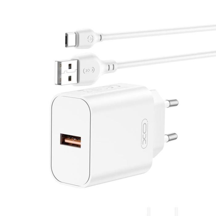 XO - XO Väggladdare USB-A 18W QC Med USB-C Kabel - Vit