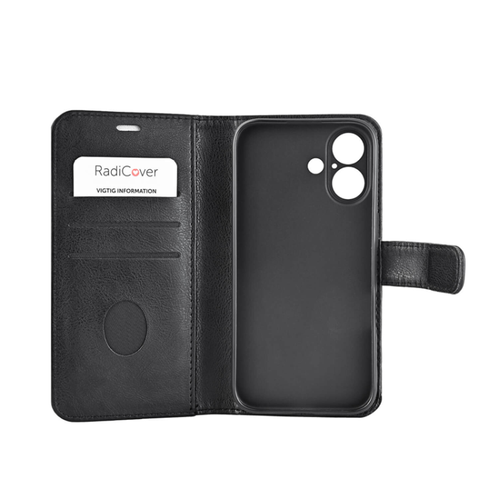 Radicover - Radicover iPhone 16 Plånboksfodral RFID Strålningsskydd - Svart