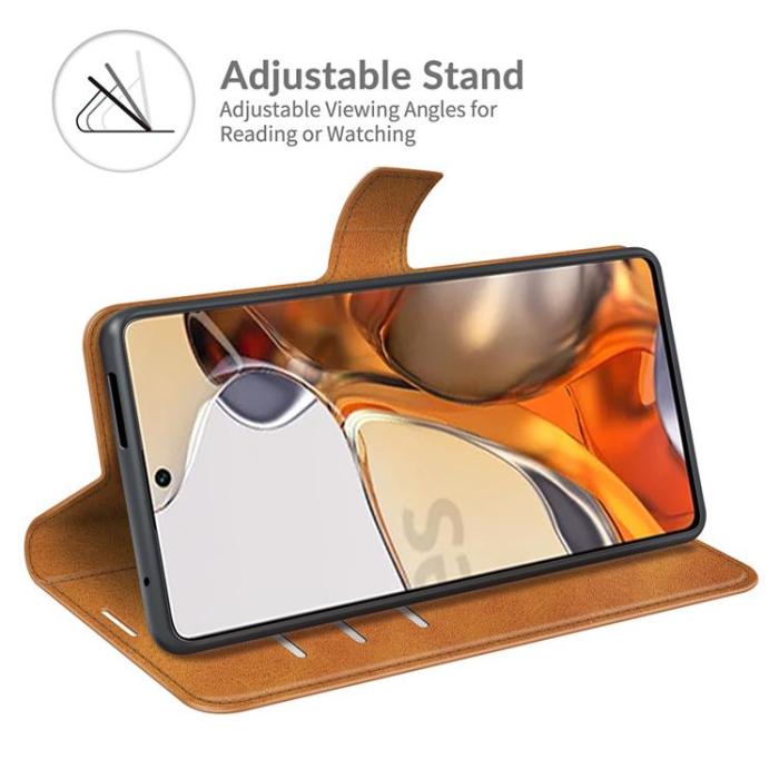 A-One Brand - Folio Flip Läder Fodral Xiaomi 11T / 11T Pro - Ljusbrun