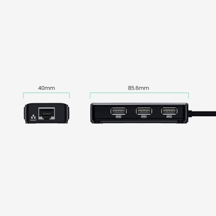 Ugreen - Ugreen Hub 3x USB-A Nätverksadapter RJ45/USB-A 10/100Mbps - Svart