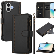 A-One Brand - iPhone 17 Plånboksfodral Zipper Med Rem - Svart