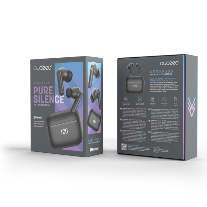 Audeeo - Audeeo Aeropods ANC + ENC LED Earbuds - Svart