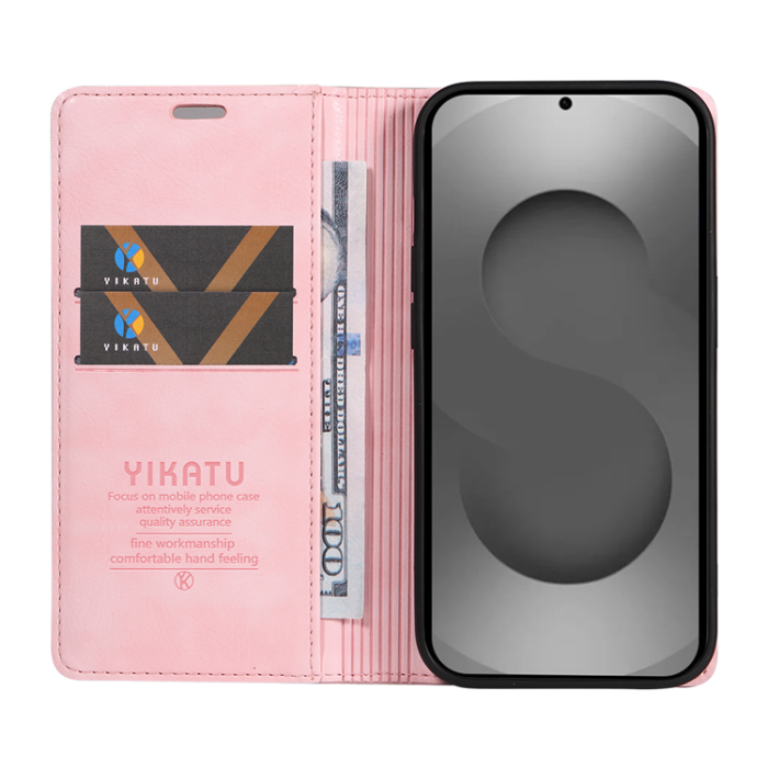 YIKATU - YIKATU Galaxy S26 Ultra Plånboksfodral Litchi Läder - Rosa