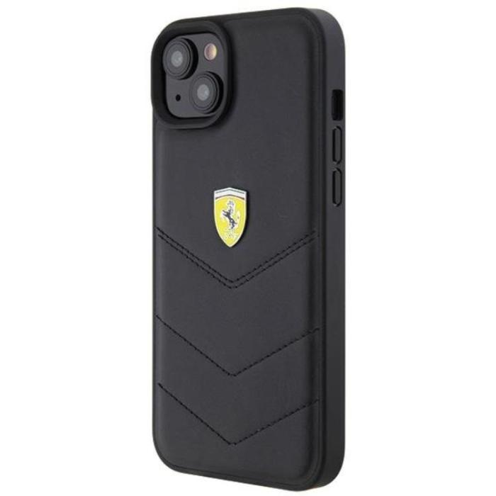 Ferrari - Ferrari iPhone 15 Plus Mobilskal Quilted Metal Logo - Svart