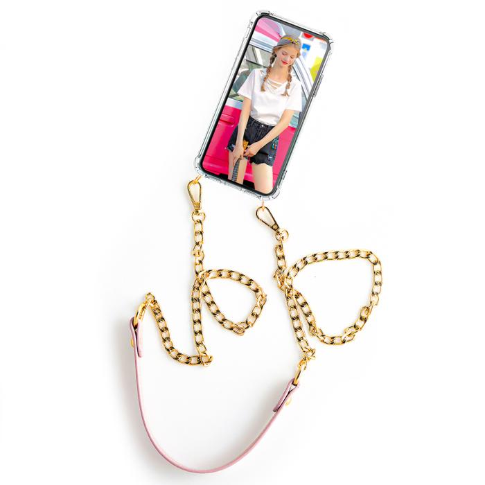 UTGATT1 - Boom iPhone 13 Mini skal med mobilhalsband- ChainStrap Pink