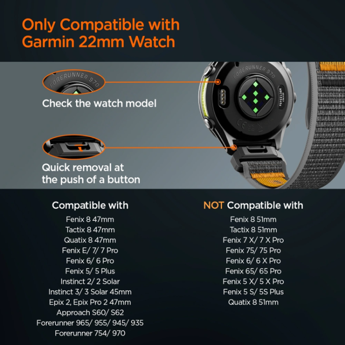 Spigen - Spigen Armband För Garmin Quickfit 22mm Active Athlex Air - Svart/Orange