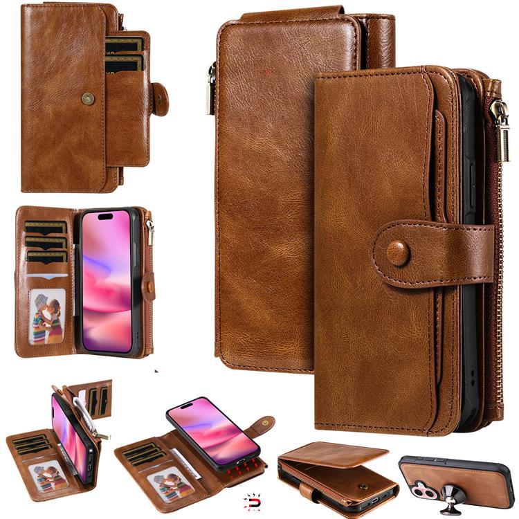 iPhone 17 Plånboksfodral Detachable Zipper - Brun | 2353 | AlltMobil