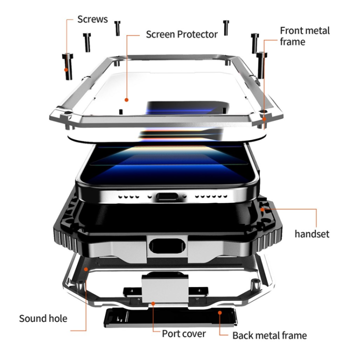 R-JUST - R-JUST iPhone 16 Pro Max Mobilskal med Härdat Glas - Silver