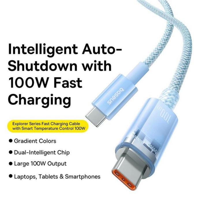 BASEUS - Baseus USB-C till USB-C kabel 2m 100W - Blå