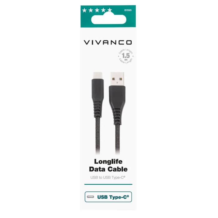 Vivanco - Vivanco Longlife USB-C/-A 2.0 kabel 1.5m Svart