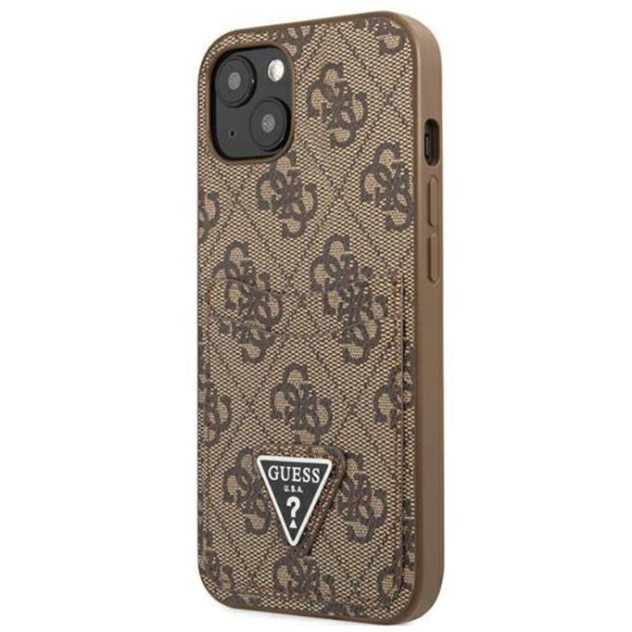 UTGATT1 - Guess iPhone 13 Skal Korthållare 4G Triangle Logo - Brun