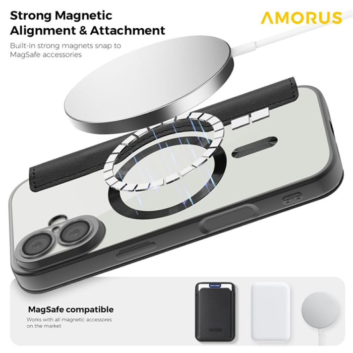 Amorus - AMORUS iPhone 17 Plånboksfodral MagSafe RFID Blocking - Svart