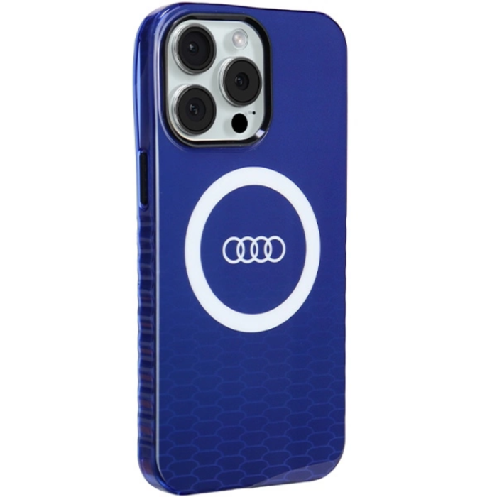Audi - Audi iPhone 15 Pro Max Mobilskal Magsafe IML Big Logo - Blå