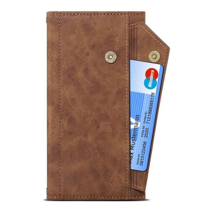 OEM - iPhone 14 Plånboksfodral Flap Zipper Strap - Brun
