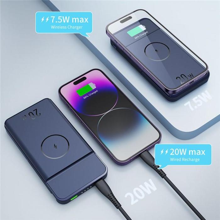 A-One Brand - Magnetic Trådlös Powerbank 10000mAh 15W Kickstand - Blå