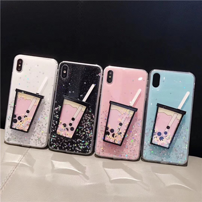 A-One Brand - iPhone 7/8/SE (2020/2022)Mobilskal Boba Milk Tea Sequins - Vit