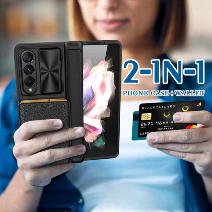 A-One Brand - Galaxy Z Fold 4 Mobilskal Korthållare Kamera Slider - Svart