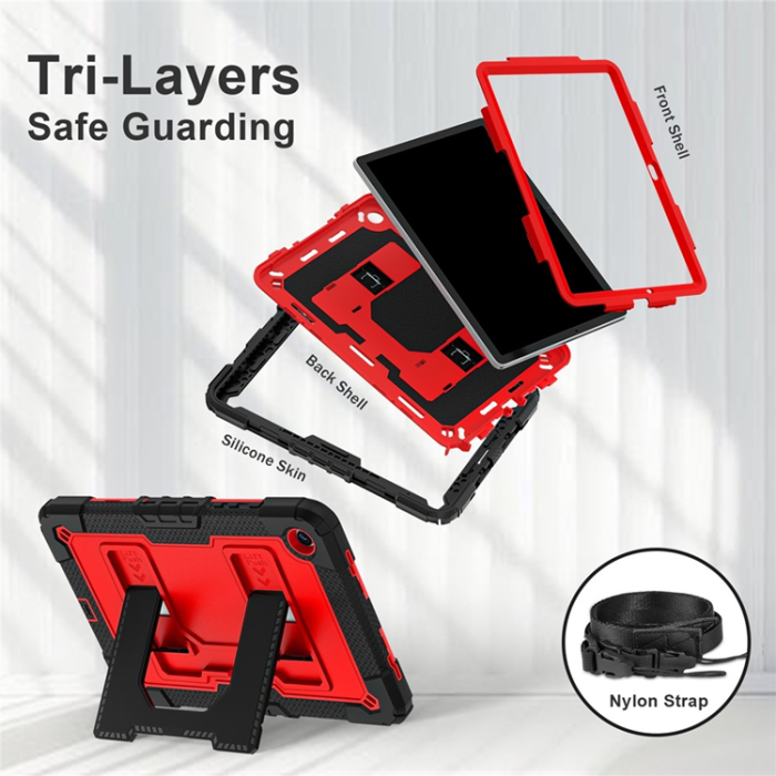 A-One Brand - Galaxy Tab A9 Plus Skal Kickstand Med Rem Anti Drop - Röd