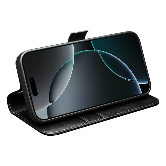 QIALINO - QIALINO iPhone 17 Pro Plånboksfodral Äkta Läder - Svart