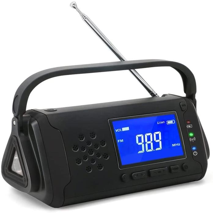 UTGATT5 - Vev-radio 4000mAh Powerbank med LCD Skärm, Solceller, Ficklampa