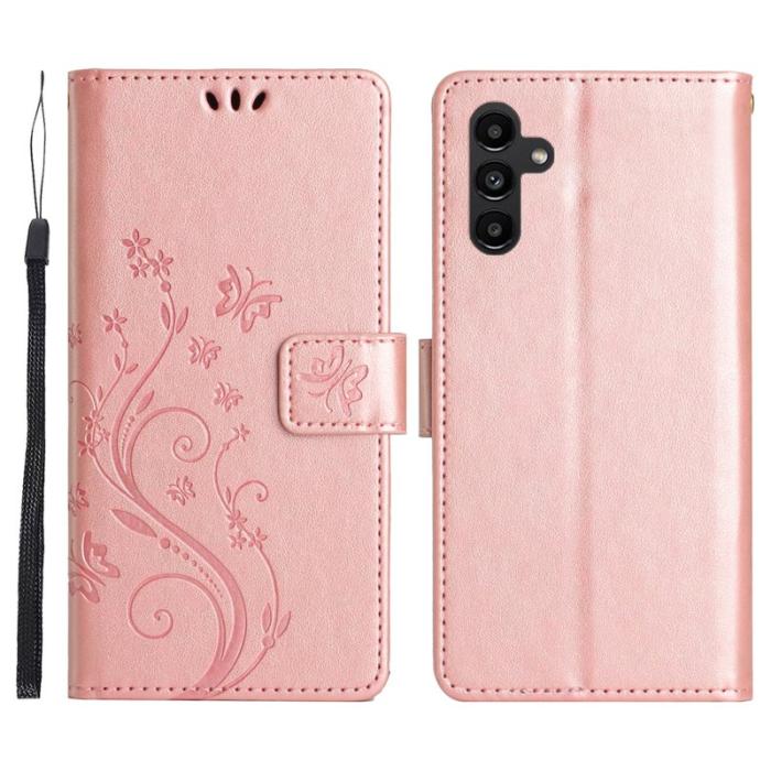 OEM - Samsung Galaxy S26 Plus Plånboksfodral Konstläder Blomma Prägling - Roséguld