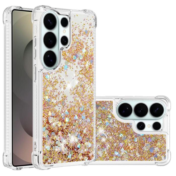 OEM - Mobilskal till Samsung Galaxy S26 Ultra TPU Glittrande Stötsäker Guld / Hjärtar