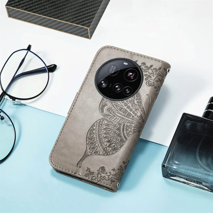 A-One Brand - Xiaomi 15 Ultra Plånboksfodral Butterfly Pattern - Grå