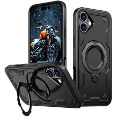 N/A - Mobilskal till iPhone 16 PC+TPU Milit&auml;rt Skydd Kickstand - Svart
