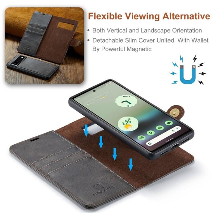 DG.MING - DG.MING Google Pixel 6a Plånboksfodral Detachable 2in1 Äkta Läder - Grå