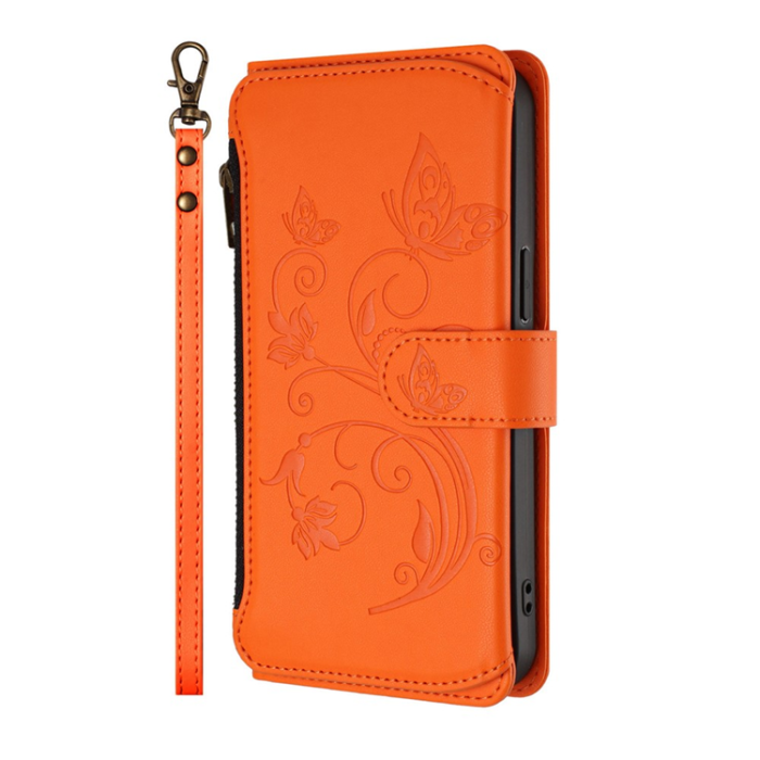 A-One Brand - iPhone 17 Plånboksfodral Butterfly Floral Imprint - Orange