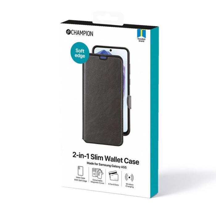Champion - CHAMPION Galaxy A55 5G Plånboksfodral 2-in-1 Slim - Svart