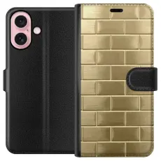 Gustaf - Pl&aring;nboksfodral till Apple iPhone 16 med Gyllene Murstenar