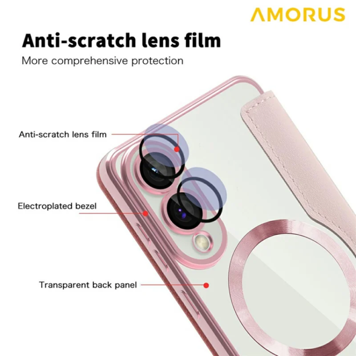 Amorus - Amorus Galaxy S25 Edge Plånboksfodral Magsafe RFID - Rosa