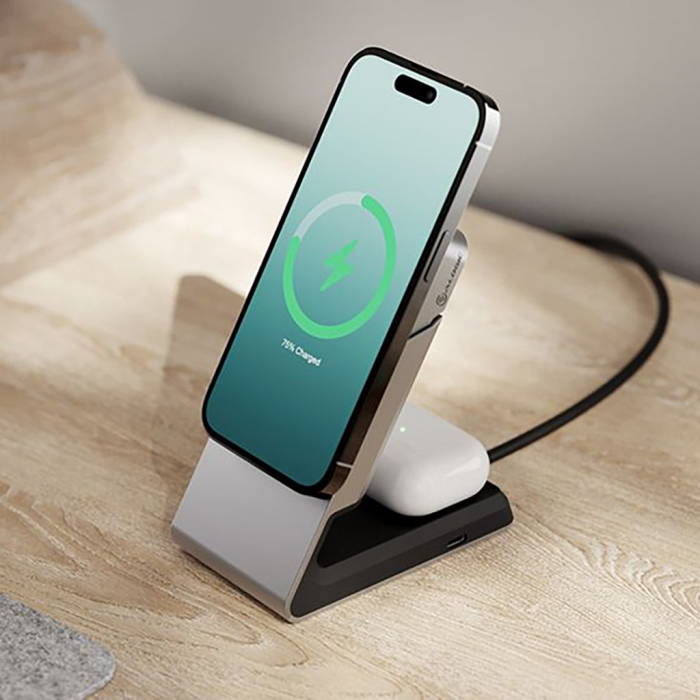ALOGIC - ALOGIC 2-in-1 Trådlös Laddare MagSafe med Bordsdocka - Grå