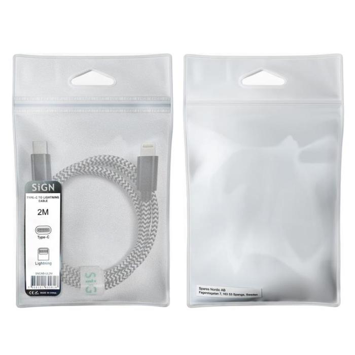 SiGN - SiGN Skin USB-C till Lightning kabel 2.1A, 2m - Svart/Vit