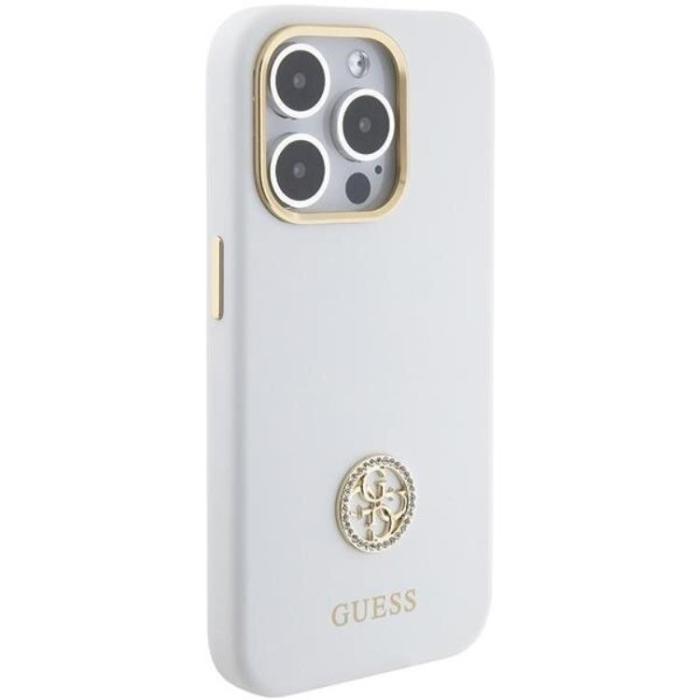Guess - Guess iPhone 15 Mobilskal Silikon Logo Strass - Vit