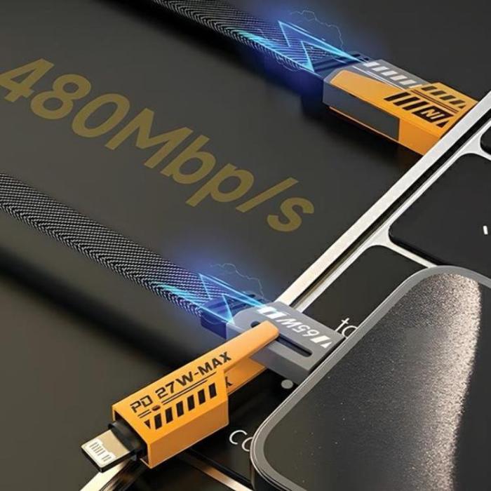 Awei - Awei 4in1 USB-C Till USB-C USB-A Lightning 1.2m Kabel - Svart