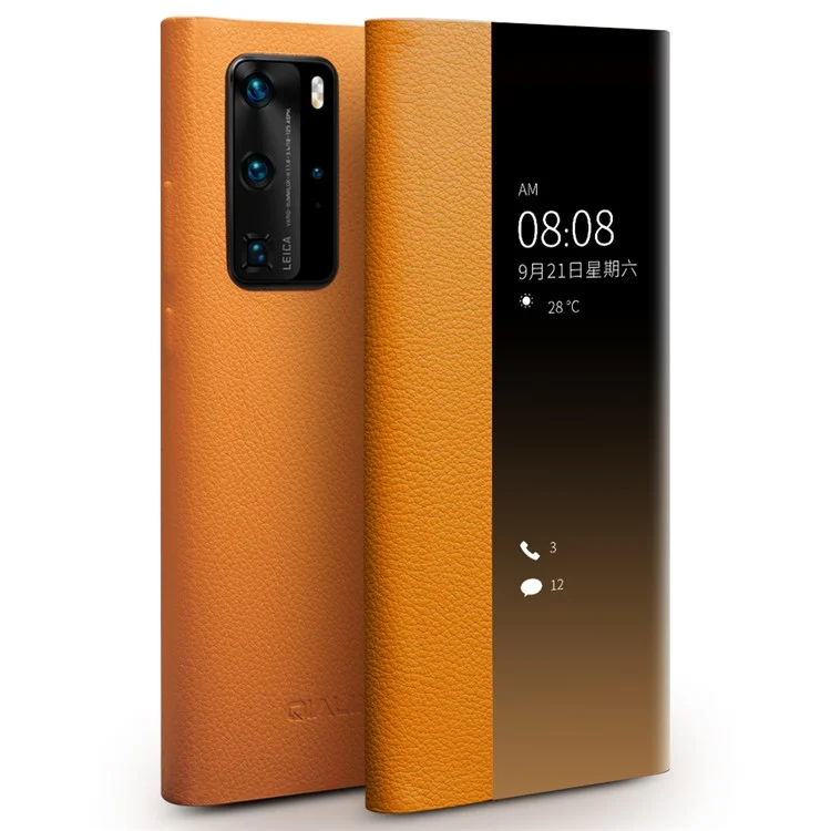 QIALINO Huawei P40 Fodral Äkta Läder med Fönster - Gul | 2353 | AlltMobil
