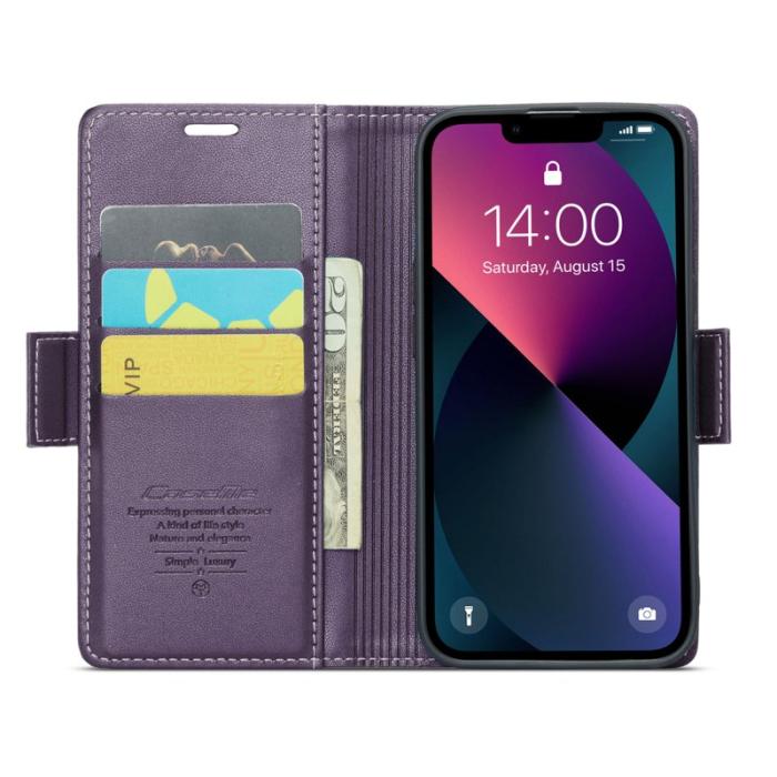 Caseme - CASEME iPhone 14 Plus Plånboksfodral Konstläder RFID-Skydd Lila