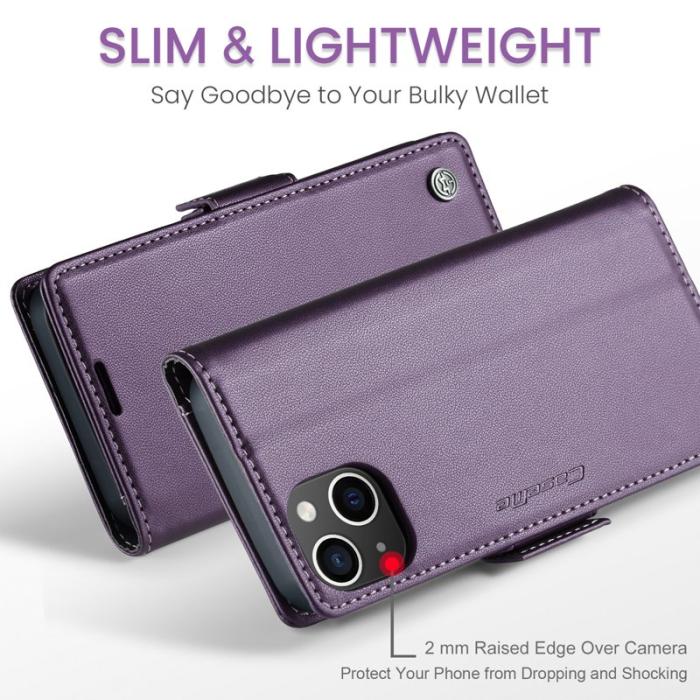 Caseme - CASEME iPhone 14 Plus Plånboksfodral Konstläder RFID-Skydd Lila