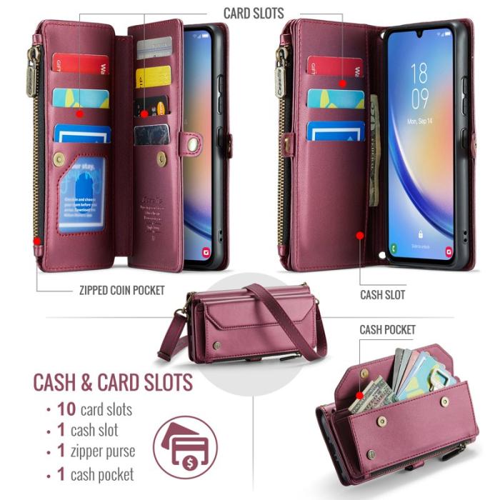 Caseme - CASEME Plånboksfodral Konstläder för Samsung Galaxy A34 5G - Vinröd