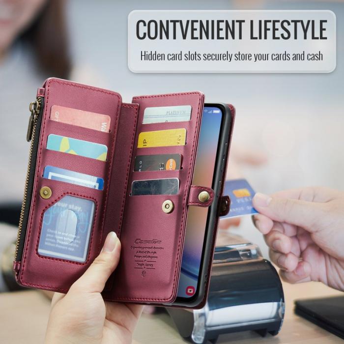 Caseme - CASEME Plånboksfodral Konstläder för Samsung Galaxy A34 5G - Vinröd