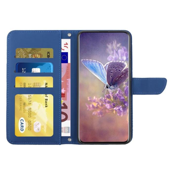 OEM - Mobilskal till Samsung Galaxy S26 Ultra KonstLäder Fjäril Blommönster - Blå