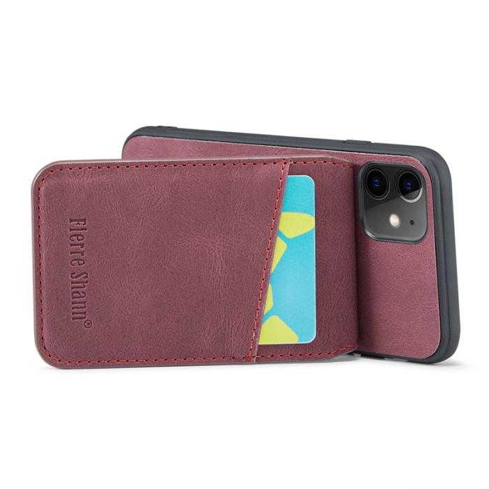 FIERRE SHANN - FIERRE SHANN iPhone 11 Kickstand Fodral KonstLäder - Röd