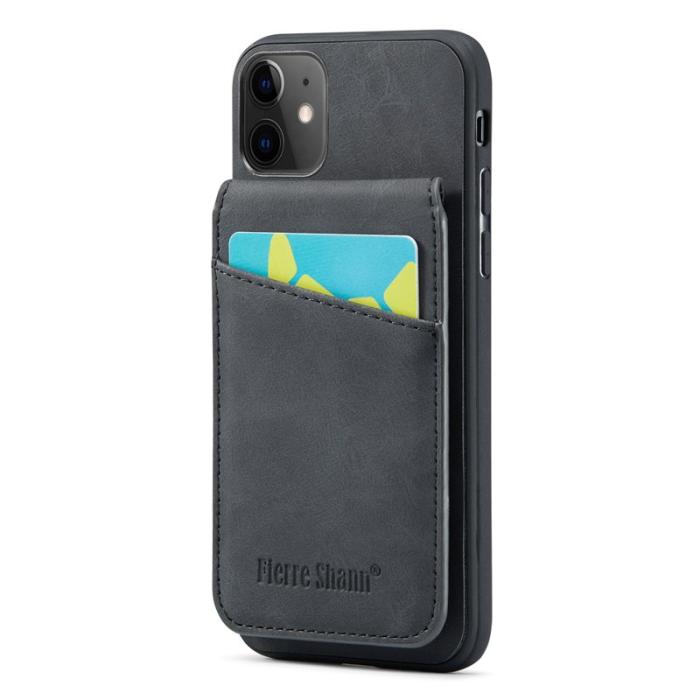 FIERRE SHANN - FIERRE SHANN iPhone 11 Kickstand Fodral KonstLäder - Svart