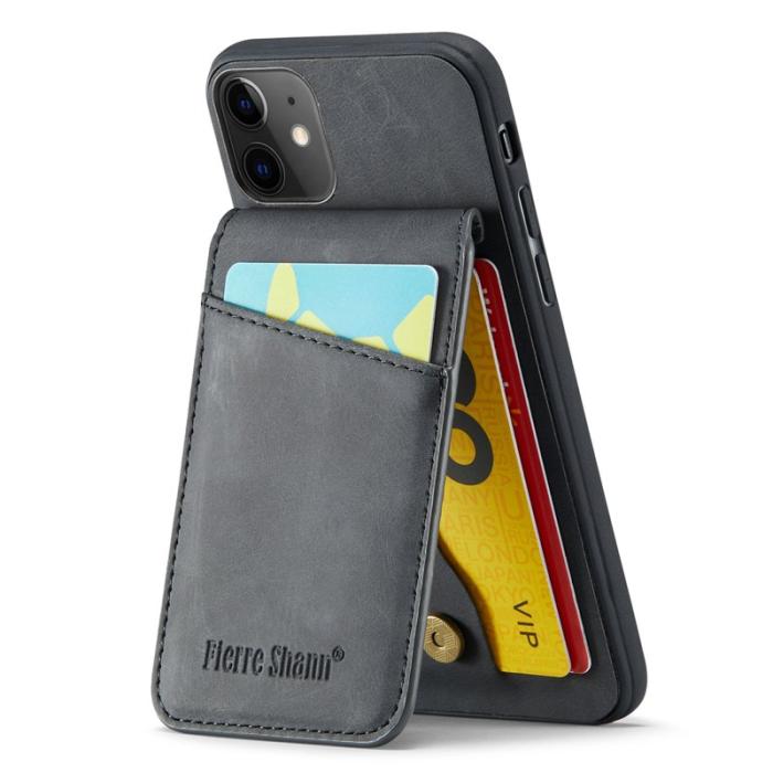 FIERRE SHANN - FIERRE SHANN iPhone 11 Kickstand Fodral KonstLäder - Svart