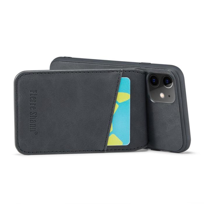 FIERRE SHANN - FIERRE SHANN iPhone 11 Kickstand Fodral KonstLäder - Svart
