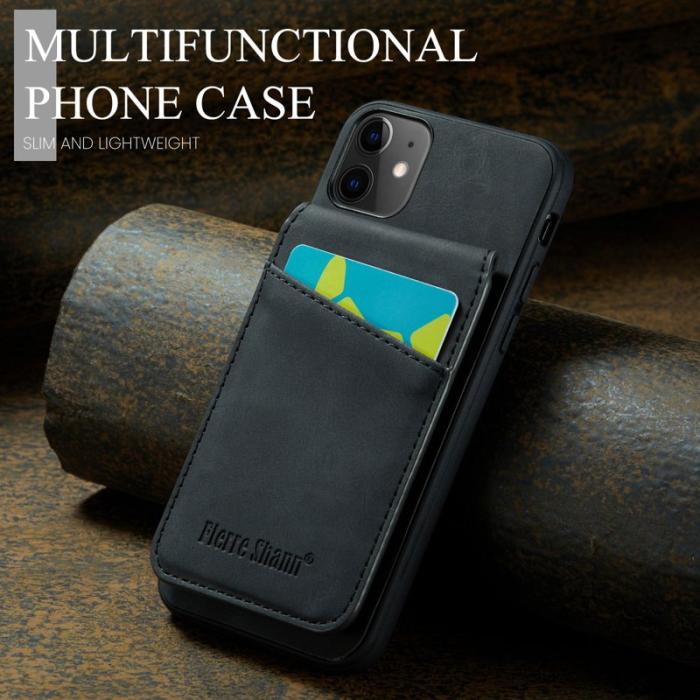 FIERRE SHANN - FIERRE SHANN iPhone 11 Kickstand Fodral KonstLäder - Svart