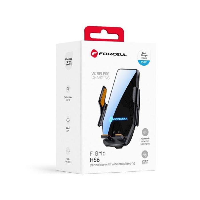 Forcell - Forcell Bilhållare till Luftventil med 15W Trådlös Laddning HS6 - Svart
