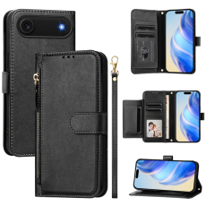 A-One Brand - iPhone 17 Air Plånboksfodral Zipper Pocket Läder - Svart